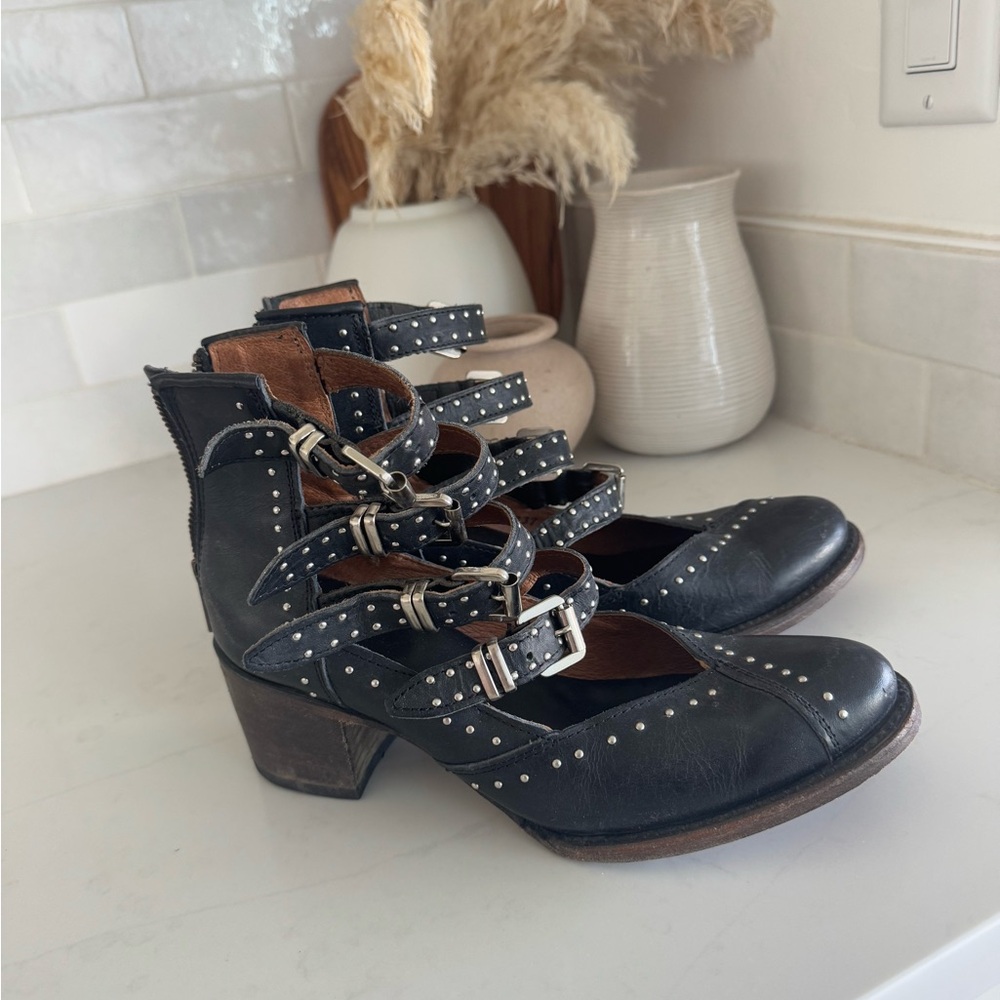 Studded Black Leather Ankle Boots